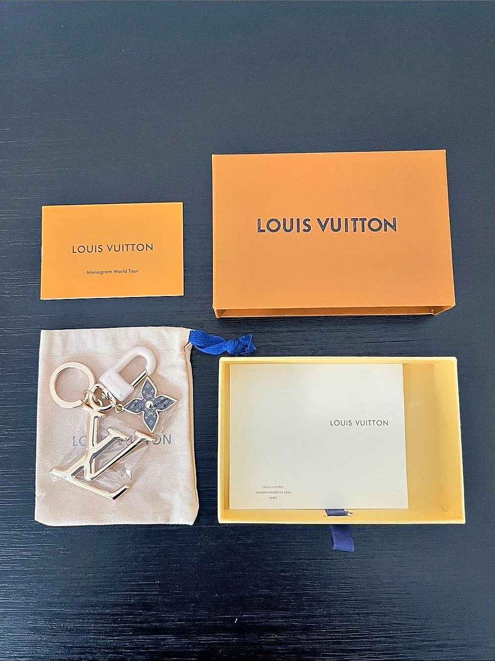 Louis Vuitton World Tour Bag Charm / Key Holder Gold & Brown NWT